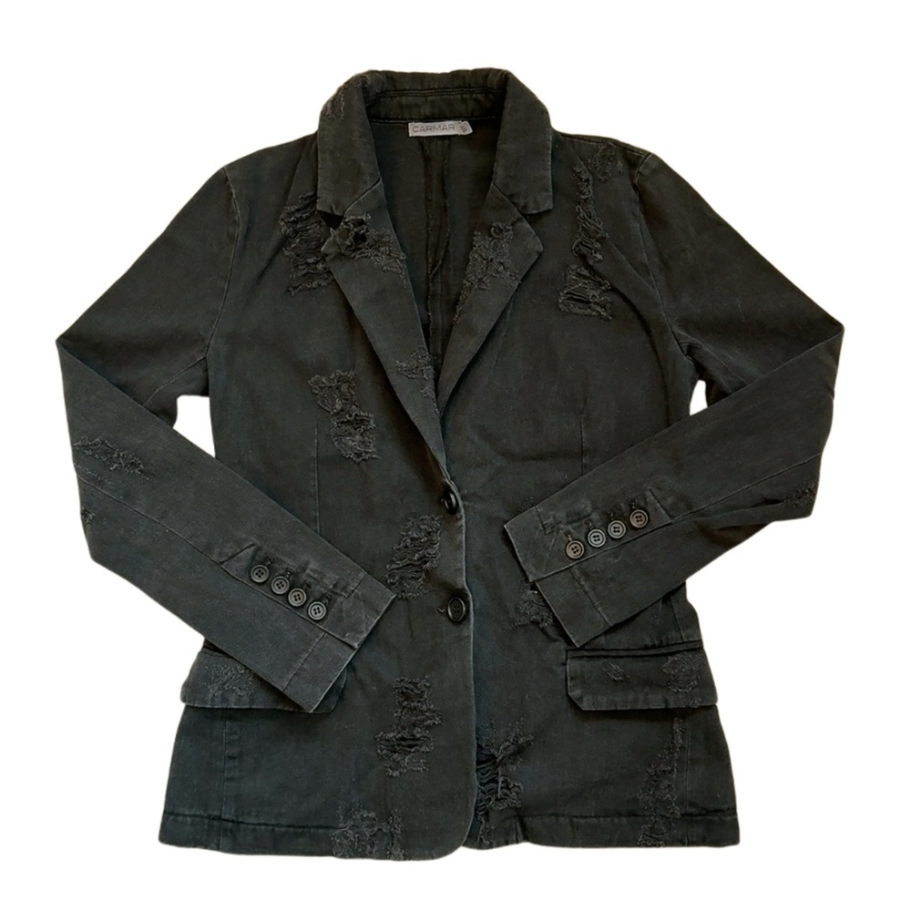 Black Distressed Long Sleeve Blazer with Button Front Carmar size Small